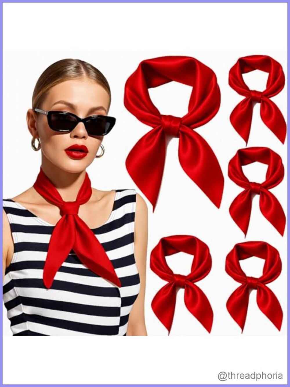 5-Pack Silk Hair Scarves for Women, 23.6" Square Head Wraps